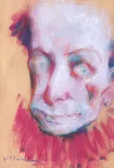 Clown by Manuell Mănăstireanu, cerapastel pe hârtie, sold Sep 2022