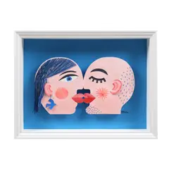 Andreea Moise, The Kiss, 2021, colaj, guașă, acuarelă și fire de bumbac pe hârtie