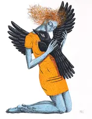 Maria Bălan, Gone with the Crow (Forest Spirit II), 2021, guașă pe hârtie