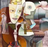Măști by Petre Velicu, ulei pe pânză, sold Sep 2022