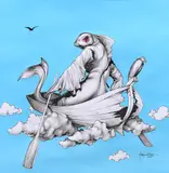Sergiu Grapă, Heaven of Fish, 2017, acrilic și tuș pe hârtie