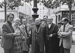 Louis Monier, Fotografie ilustrându-i pe Emil Cioran, Eugen Ionescu și Mircea Eliade în Piața Furstenberg, Paris, 1977, piesă rară, de colecție, gelatin silver print