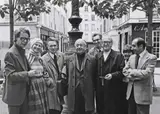 Louis Monier, Fotografie ilustrându-i pe Emil Cioran, Eugen Ionescu și Mircea Eliade în Piața Furstenberg, Paris, 1977, piesă rară, de colecție, gelatin silver print