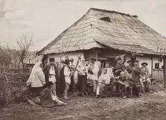 Franz Duschek, Fotografie ilustrându-l pe Sava Henția, pe proprietatea sa de la Brebu, alături de săteni, Câmpina, 10 iulie 1882