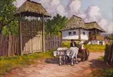 Viața la țară by Ion Doboşariu, ulei pe carton, sold Jul 2022