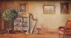 Casa profesorului de muzică by Constion, ulei pe carton, sold Jul 2022