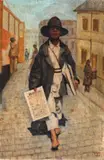 Vânzătorul de ziare by Nicolae Petrescu Mogoş, 1929, ulei pe carton, offered Jul 2022
