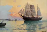 Apus pe mare by Dimitrie Florian, ulei pe carton, sold Jul 2022