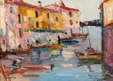 Rudolf Négely, Bărci pe coasta Dalmației, 1945, ulei pe carton