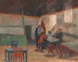 Iosif Vass, Cafenea la Balcic, 1936, ulei pe carton