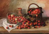 Elena Müller-Stăncescu, Natură statică cu cireșe și căpșuni, ulei pe carton