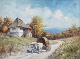 Car cu boi by Ion Doboşariu, ulei pe carton, sold Jul 2022