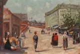 Cornel Raţiu, Piața de flori, ulei pe carton