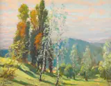 Peisaj pe Grui by Constantin Isachie Popescu, ulei pe carton, sold Jul 2022