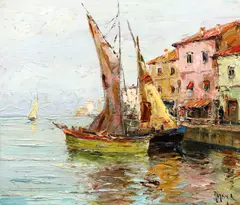 Rudolf Négely, Vele în port, ulei pe carton