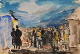 Samuel Mützner, La Moși, acuarelă, cărbune și creion pe hârtie