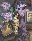 Liviu Bordeaux, Natură statică cu flori de liliac, ulei pe pânză