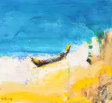 Ion Pacea, Barcă la mal, tempera pe hârtie lipită pe carton