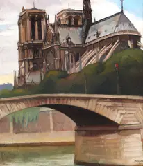 Emil Nicolescu, Sena către Notre Dame, 1928, ulei pe carton
