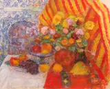 Interior cu flori/ Sfârșit de iarnă în București by Gheorghe (Ghiță) Popescu, ulei pe carton, offered Jul 2022