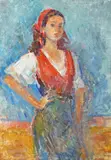 Țărăncuță by Ion Musceleanu, ulei pe carton, sold Jul 2022