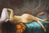Cornel Raţiu, Nud pe divan, pastel pe hârtie