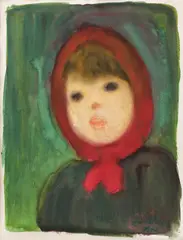 Zina Blănuţă Etschberger, Fetiță cu batic roșu, 1975, acuarelă pe hârtie