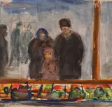 Samuel Mützner, La piață, acuarelă și creion pe hârtie