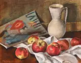 Tatiana Moscu, Natură statică cu mere și ulcior, pastel pe hârtie