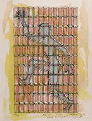 Paul Neagu, Dialectic Man, 1979, acuarelă și creioane colorate pe serigrafie