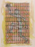 Paul Neagu, Dialectic Man, 1979, acuarelă și creioane colorate pe serigrafie