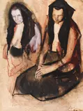 Corneliu Baba, Pământul, 1977, guașă, ceracolor și cărbune pe hârtie lipită pe carton