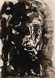 Ecaterina Vrana, Autoportret, 1990, tuș și laviu pe hârtie