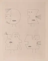 Victor Brauner, Quand un élément et le vent animent la géometrie (seria Codex d'un visage), 1962, gravură cu acul