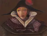 Arlechin by Petre Velicu, 1987, ulei pe pânză lipită pe carton, sold Jul 2022