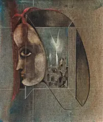 Iluminare by Paul Fux, 1978, ulei pe pânză lipită pe carton, sold Jul 2022