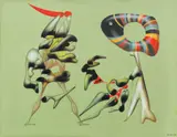Jules Perahim, Attraction pasionnelle, 1974, guașă și creioane colorate pe hârtie lipită pe carton