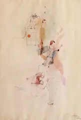 Octav Grigorescu, Contemplatorul, 1970, acuarelă, tuș, creioane colorate și pixuri colorate pe hârtie