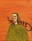 Personaj cu fazan by Sorin Ilfoveanu, 2019, acrilic pe pânză, sold Jul 2022