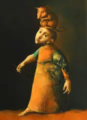 Georges Mazilu, Garçon au cerceau, acrilic pe pânză