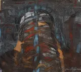 Cavaler by Suzana Fantanariu, pastel, creioane colorate, cărbune și accente de foiță metalică pe hârtie, sold Jul 2022
