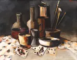 Mircea Ciobanu, Natură statică de atelier, ulei pe pânză
