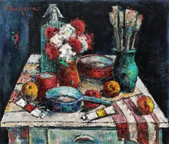 Vasile Parizescu, Natură statică de atelier, 1987, ulei pe pânză