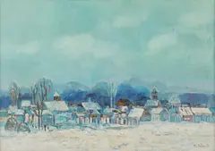 Gheorghe Boțan, Peisaj de iarnă, 1990, ulei pe pânză