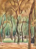 Iosif Iser, Jardin du Luxembourg, acuarelă pe hârtie