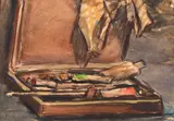 Samuel Mützner, Natură statică de atelier, acuarelă și cărbune pe hârtie lipită pe carton