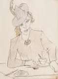 Theodor Pallady, La cafenea, acuarelă și creion pe hârtie