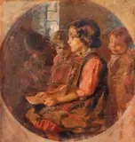 Prima zi de școală by Nicolae Vermont, ulei pe carton, sold Jun 2022