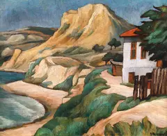 Peisaj la Balcic by Dan Ialomiţeanu, ulei pe carton, sold Jun 2022