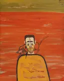 Bărbat cu pisică by Sorin Ilfoveanu, 2018, acrilic pe pânză, offered Jun 2022